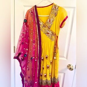 Yellow pink Anarkali
